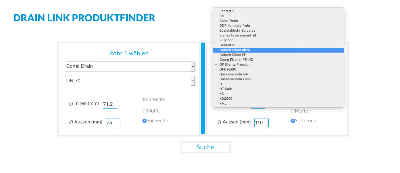 Drain Link Produktfinder